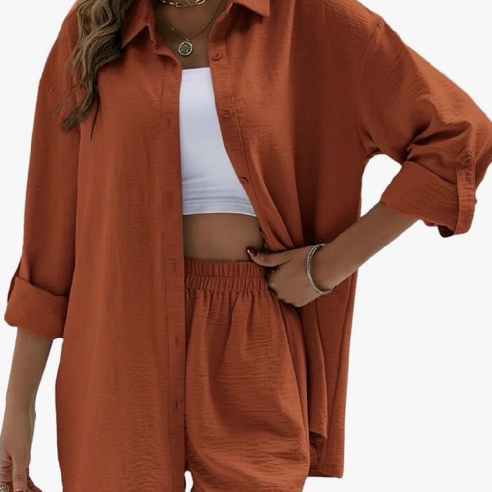 SHEIN Rust Button Down Shirt